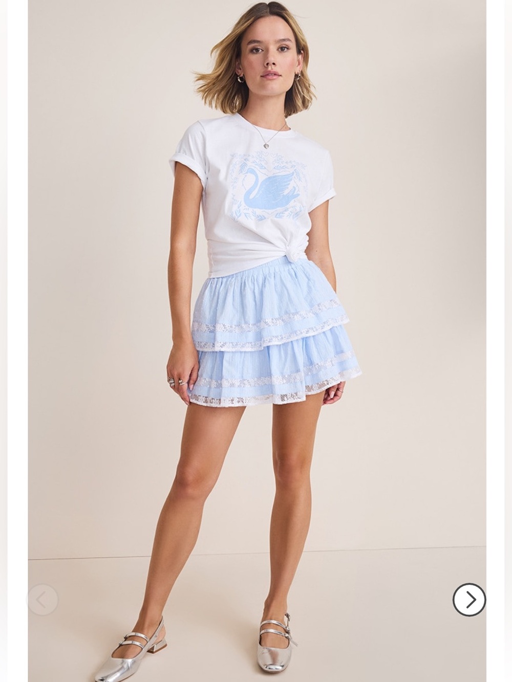 Francesca’s Connie Lace Tiered Mini Skirt | Blue | NWT | Size M Cottagecore